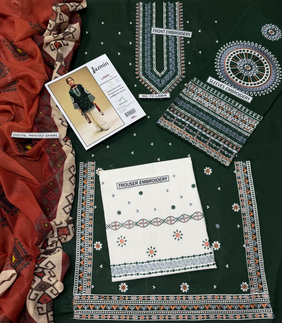 JAZMIN Heavy Embroidered Lawn 3pc