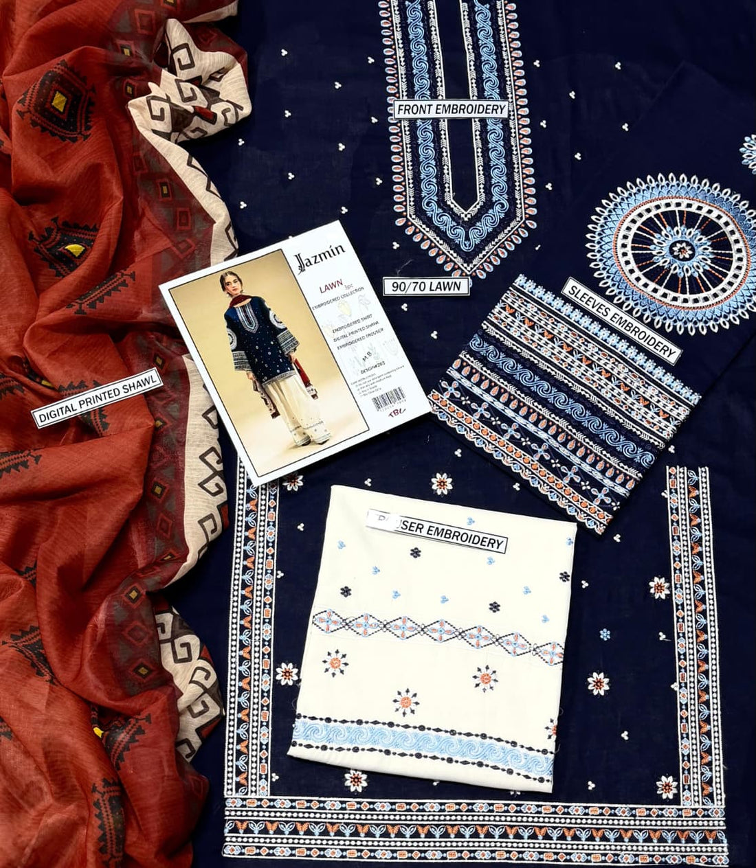JAZMIN Heavy Embroidered Lawn 3pc