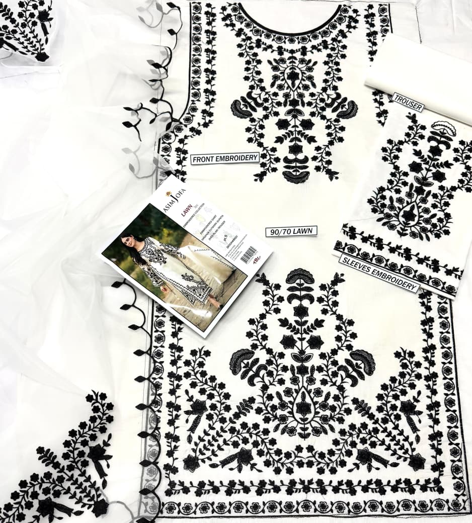 Asim jofa Heavy Embroidered Lawn 3pc