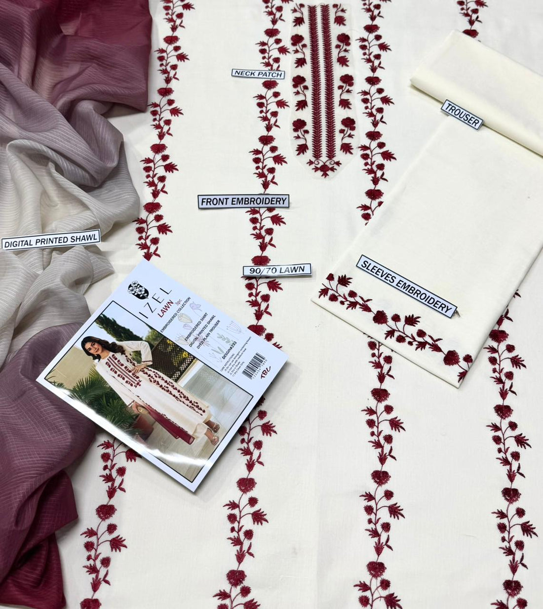 IZEL Embroidered Lawn 3pc