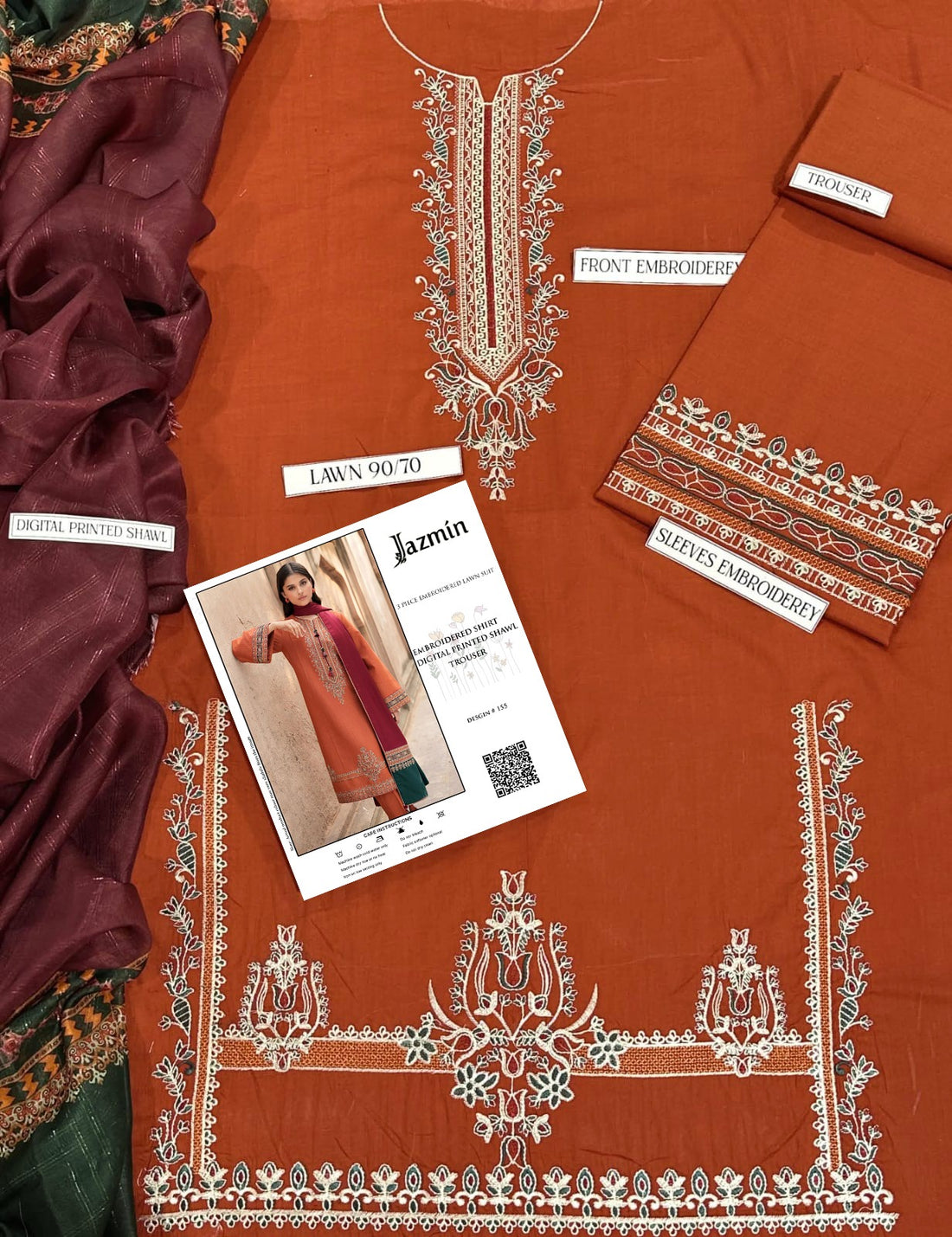 JAZMIN Embroidered Lawn 3pc